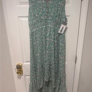 Sleeveless Mint Green Floral Maxi Dress